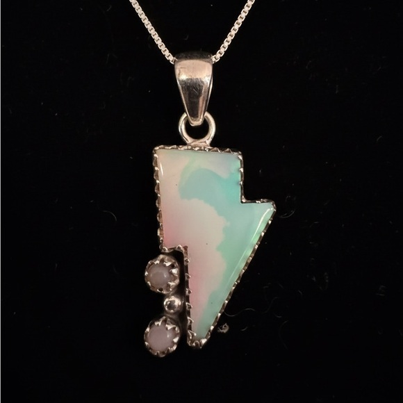 Sterling Silver Lightning Bolt opal pendant Necklace - Picture 6 of 6